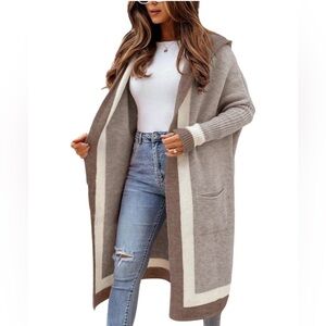 Women's Brown and Cream Hooded Cardigan Sweater (choose your size/color)